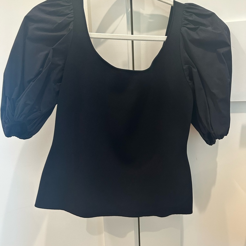 Theory Black Puff Sleeve Blouse